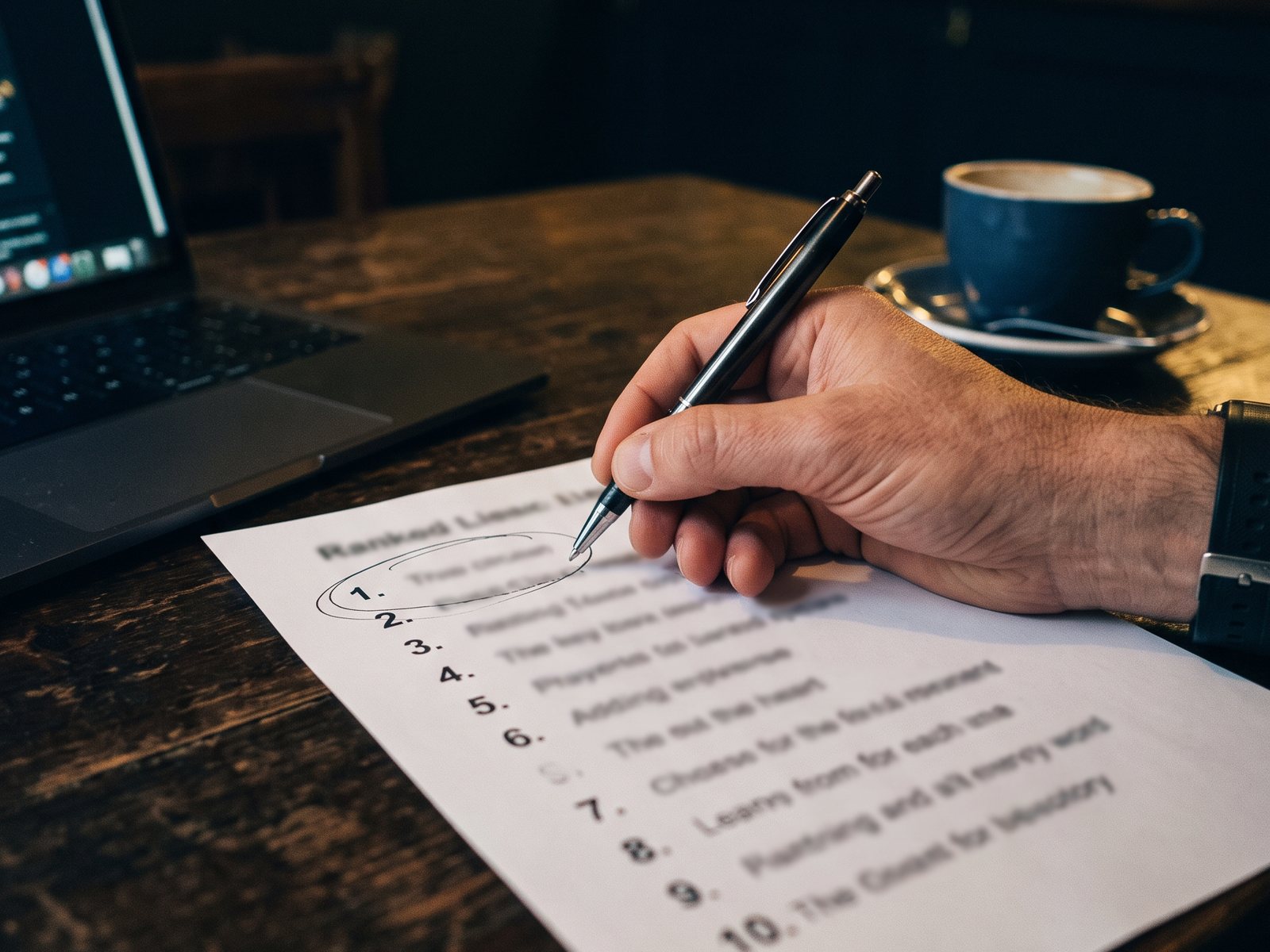 Illustration: a ranked list on paper, item one circled