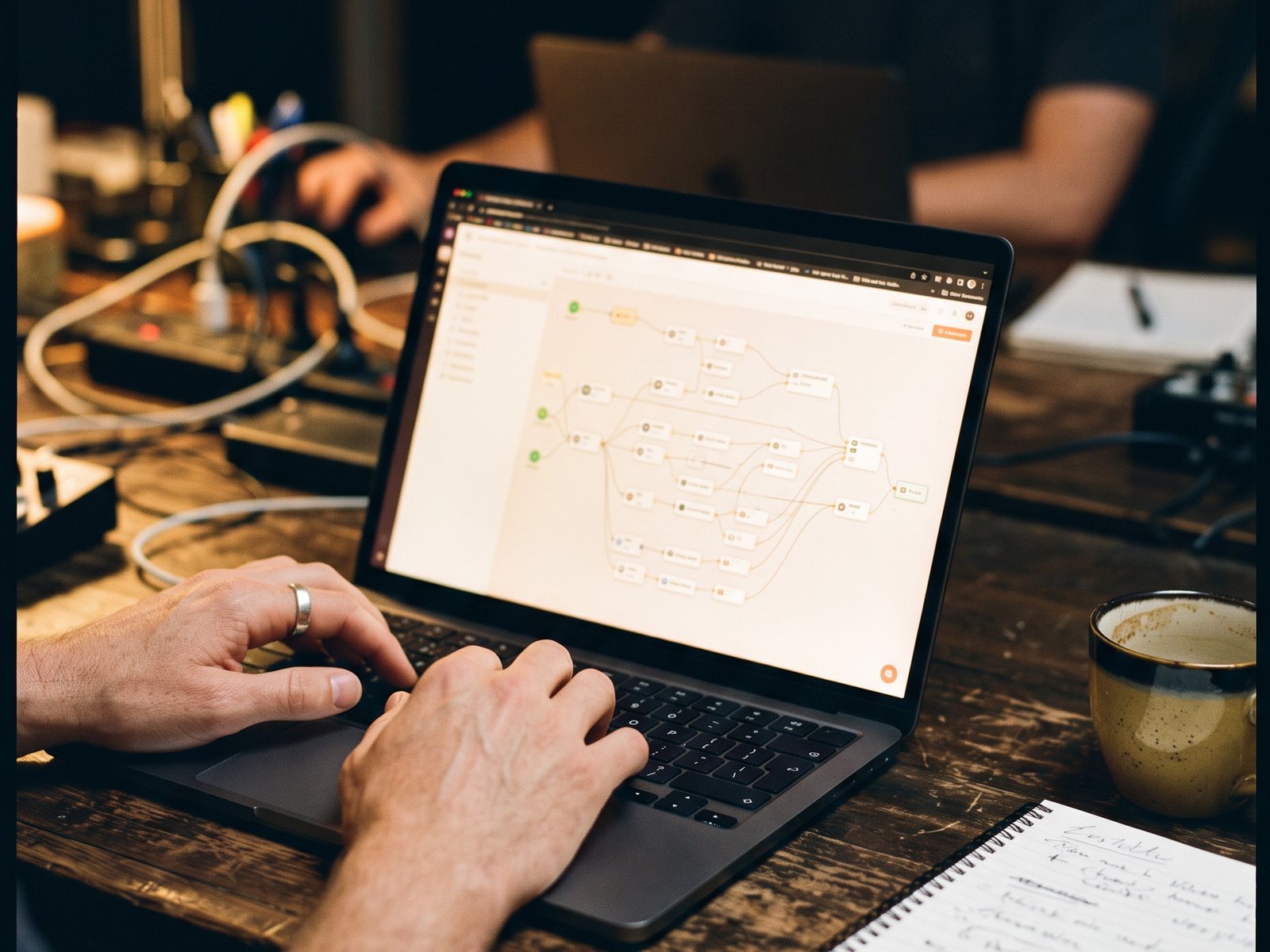 Illustration: an automation workflow on a laptop screen