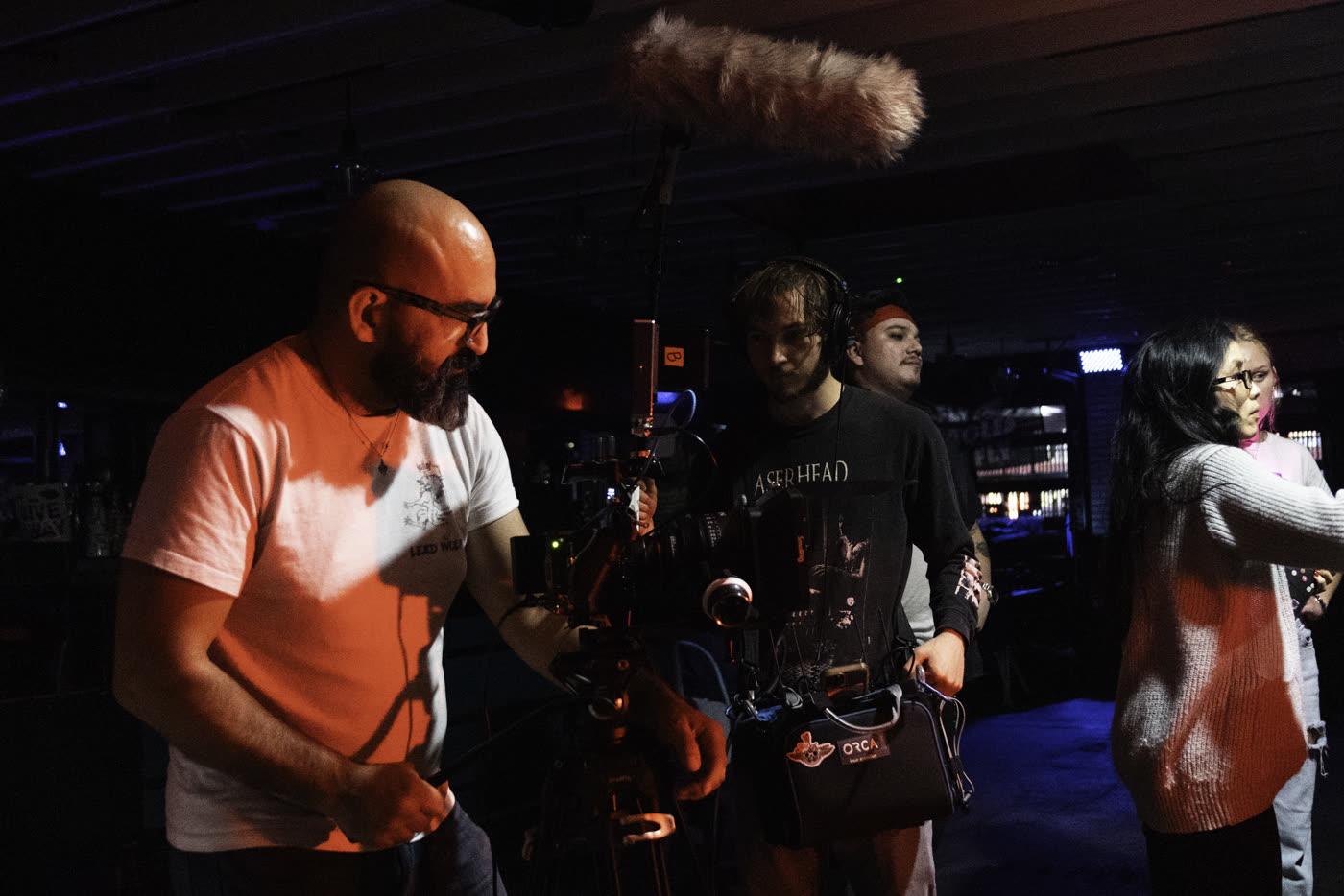 Oz Riveros operating the camera on the Fair Trade set