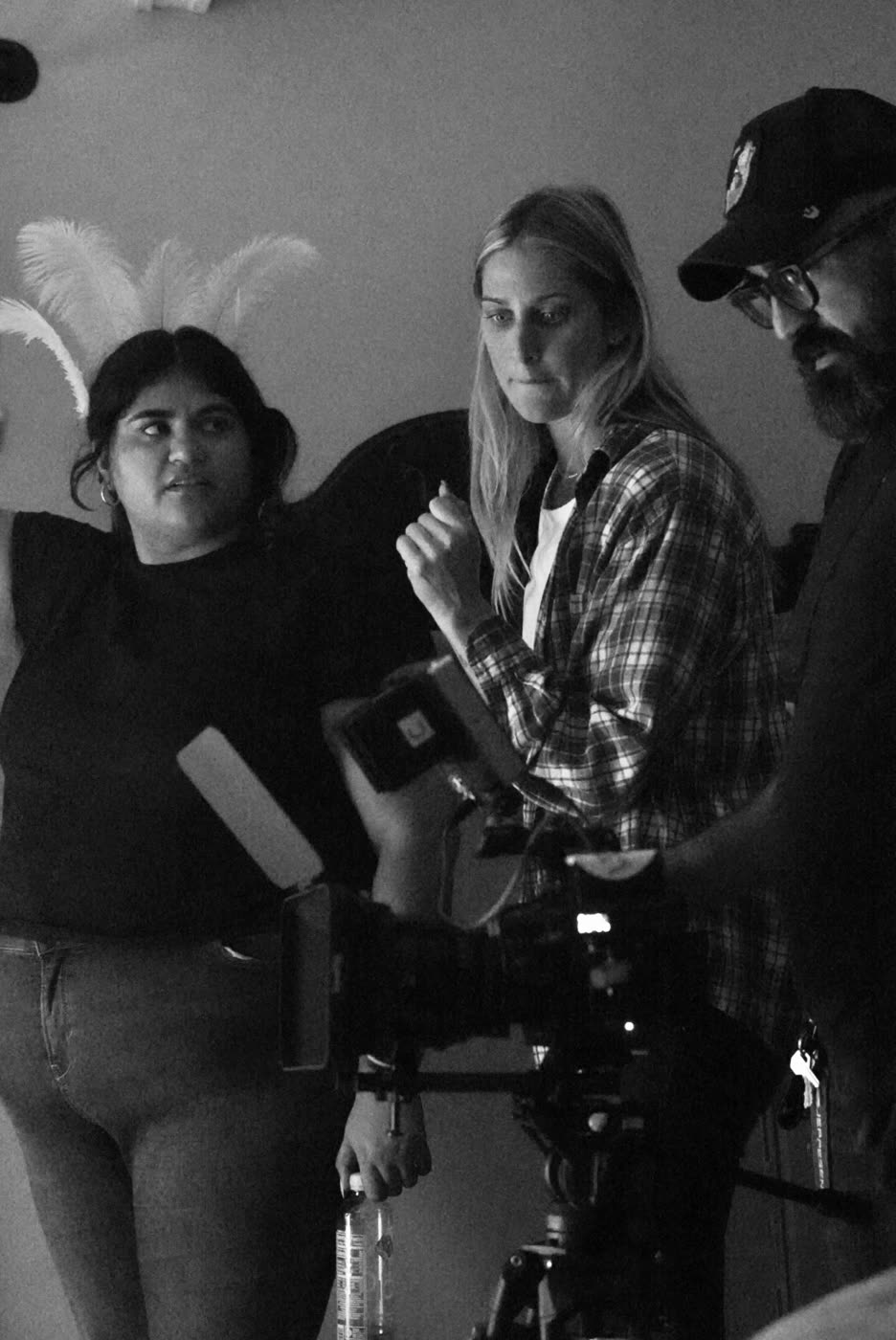 Crew and talent around the camera on the Door 13 night shoot