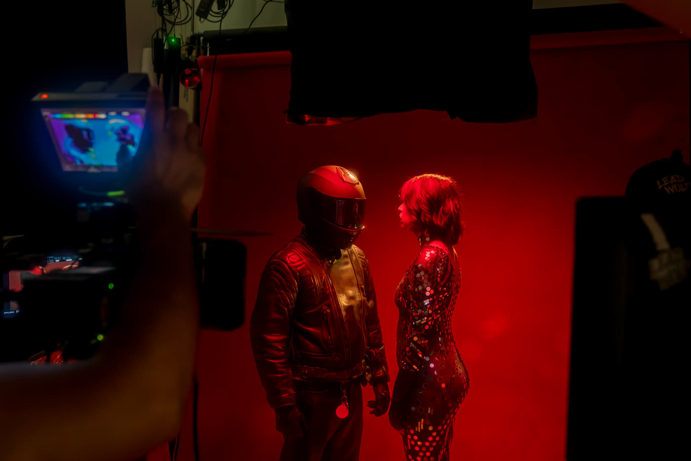Camera and monitor rolling on the Venom music video set