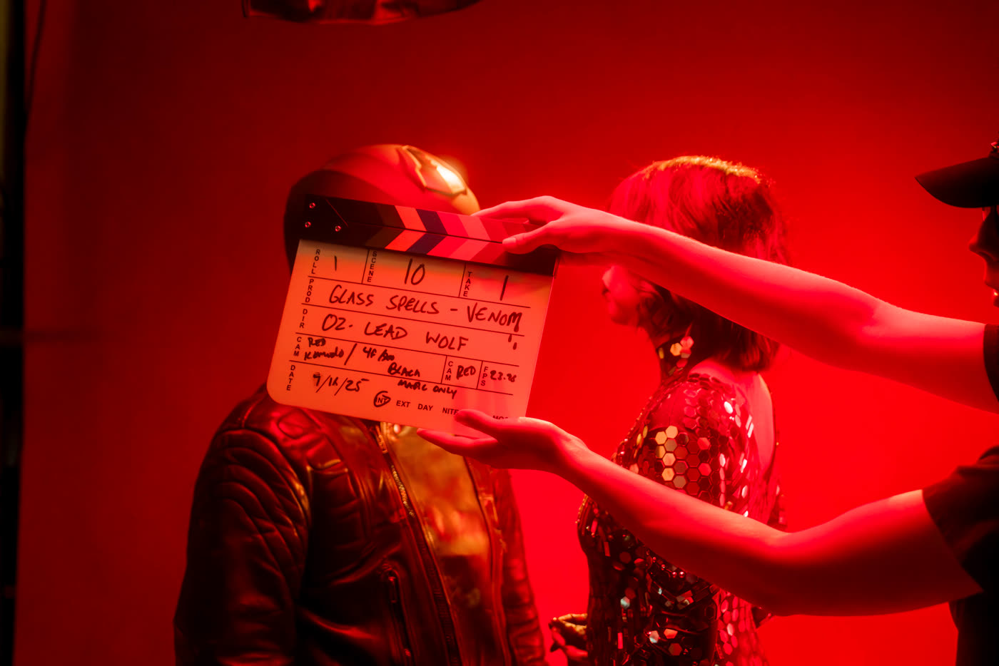 Slating a take on the Venom music video