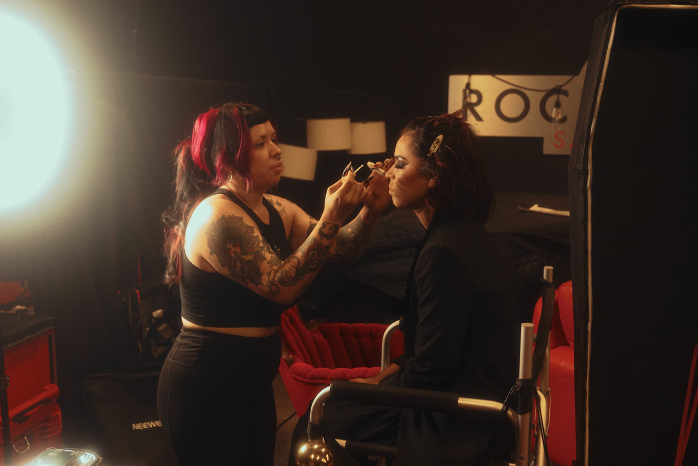 Makeup before the Venom music video shoot
