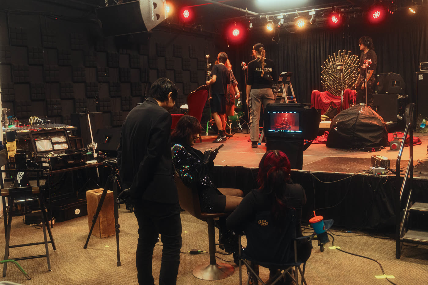 The crew setting up the stage for the Venom music video
